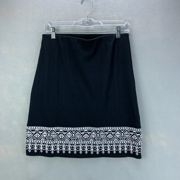 Talbots Skirt Womens Small Petite‎ Black Pull On Knit Embroidered Stretch - Picture 4 of 11